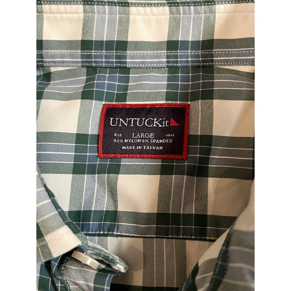 UnTuckit Men's Goutte Dor Plaid Green White  Long Sleeve Button Down Shirt Large - Picture 5 of 7